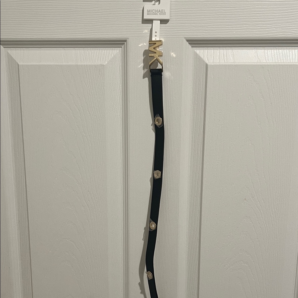 Michael Kors Black Leather Belt with Gold Studs